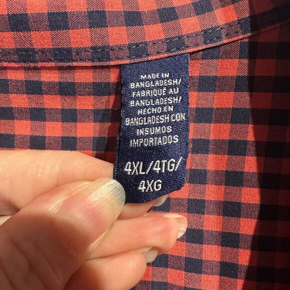 IZOD Size 4XL Long Sleeve Button Down Coral Navy Plaid Checkered Business Casual - Picture 4 of 8